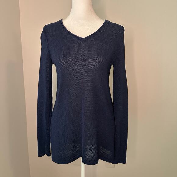 J. McLaughlin navy blue loose knit v-neck sweater size XS - Picture 2 of 11